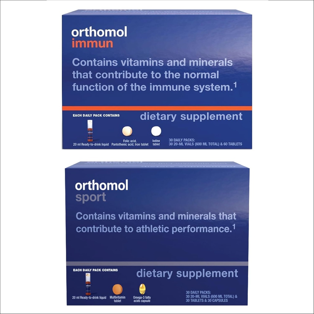 Orthomol Immun & Sport Vials, תזונה ספורט ו- Immune Support Supplements, 30 יום אספקה