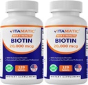Vitamatic High Potency Biotin 20000 mcg (20 מ"ג) עם Keratin 100 מ"ג - 120 טבליות צמחוניות - תוספי ביוטין עבור שיער בריא וציפורים למבוגרים (120 Count (Pack של 2))