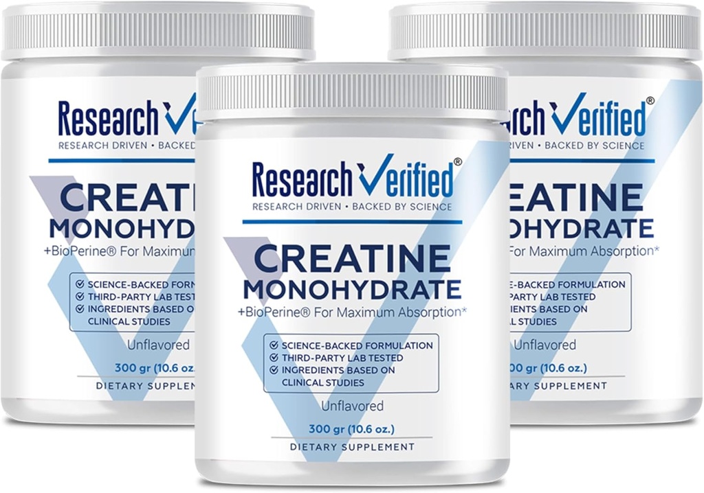 מחקר מאומת Creatine Monohydrate - תמיכה בצמיחה שרירית אופטימלית, ביצועים משופרים - 5000 מ"ג Creatine Monohydrate - BioPerine - 180 משרתים - Unflavored - טבעוני