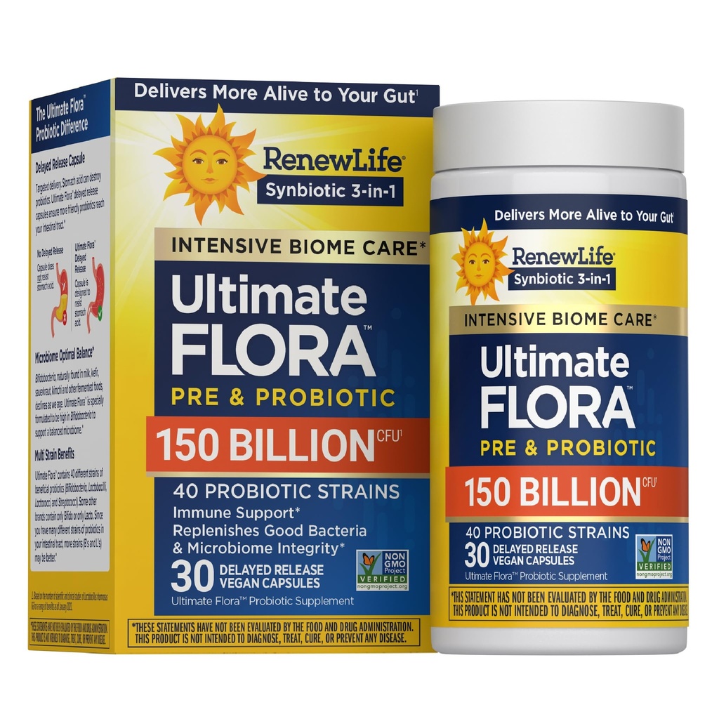 Renew Life Ultimate Plora Adult Ultimate Care Probiotic, 150 מיליארד, 30 Caps (Package May Vary)