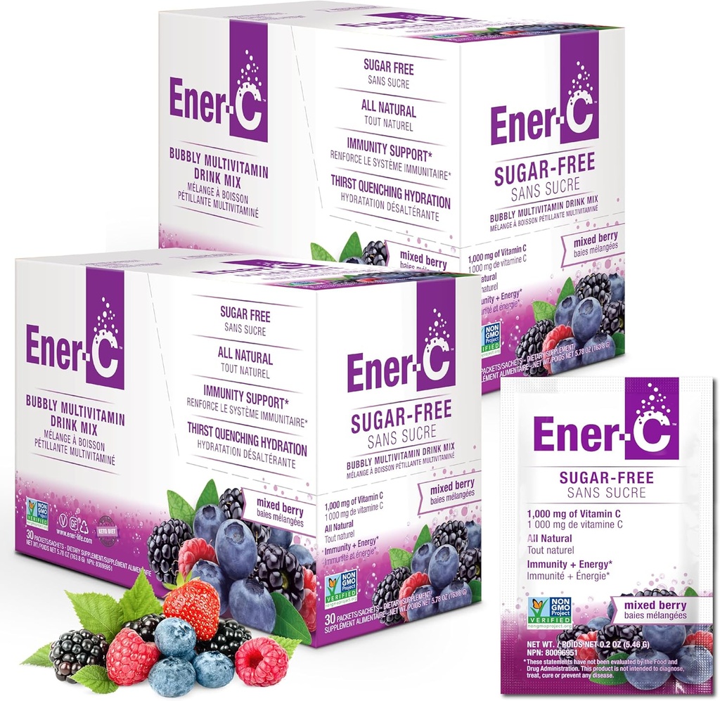 Ener-C Sugar חינם Multivitamin לשתות לערבב - אבקת ויטמין עבור מים, אבקת אלקטרוליטים No Sugar, הידרה Boost Packets, Zero Sugar, ויטמין C & B12 תוספת תוסף תערובת נוזלי - מעורב ברי, הרוזן 60