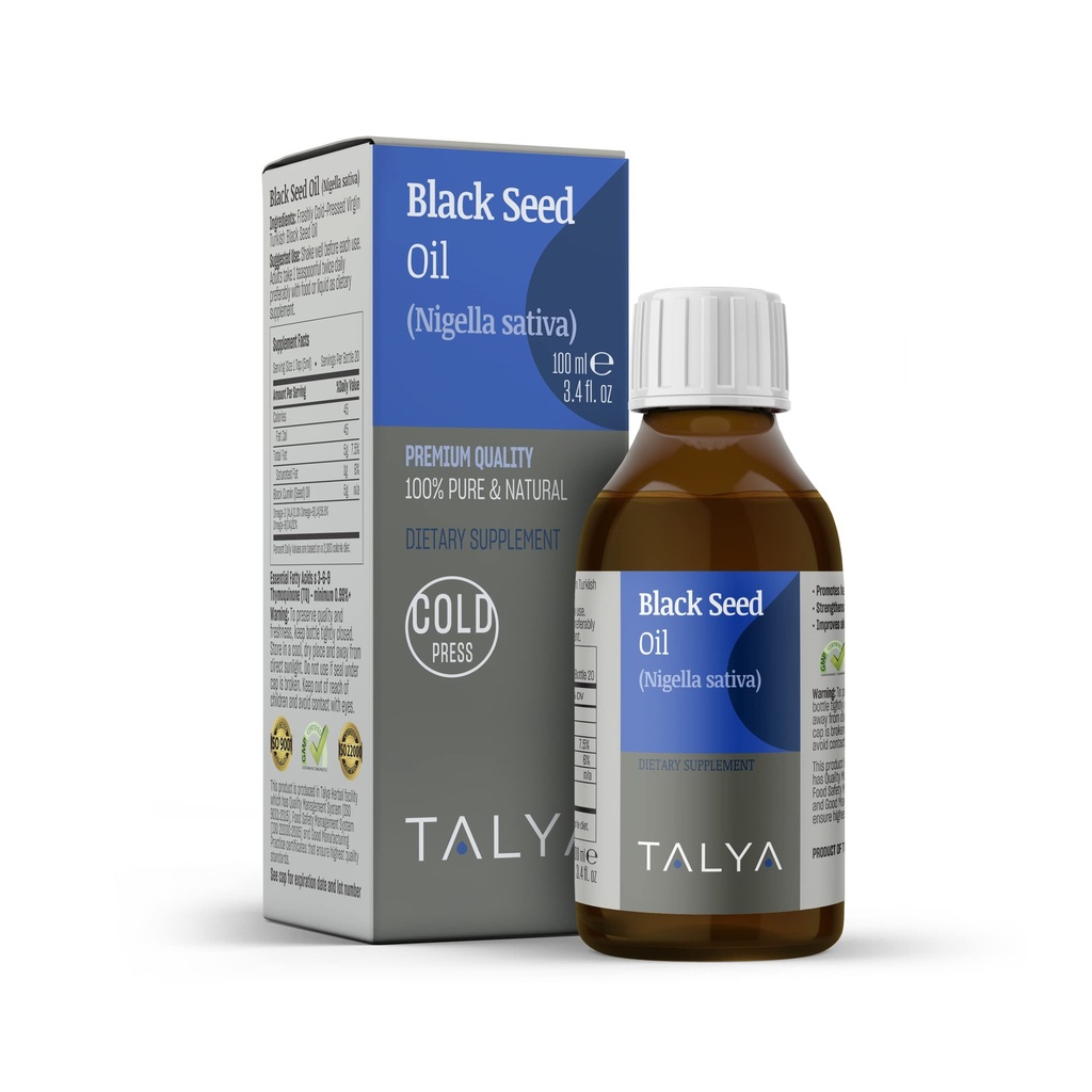 TALYA Black Seed Oil 3.4 fl. oz (100 מ"ל) - שמן נוזלי שחור Seed - תוספת תזונתית - תמיכה כספית - High Thymoquinone - Cold Pressed - Pure טורקי שחור שמן - non-GMO - בקבוק זכוכית