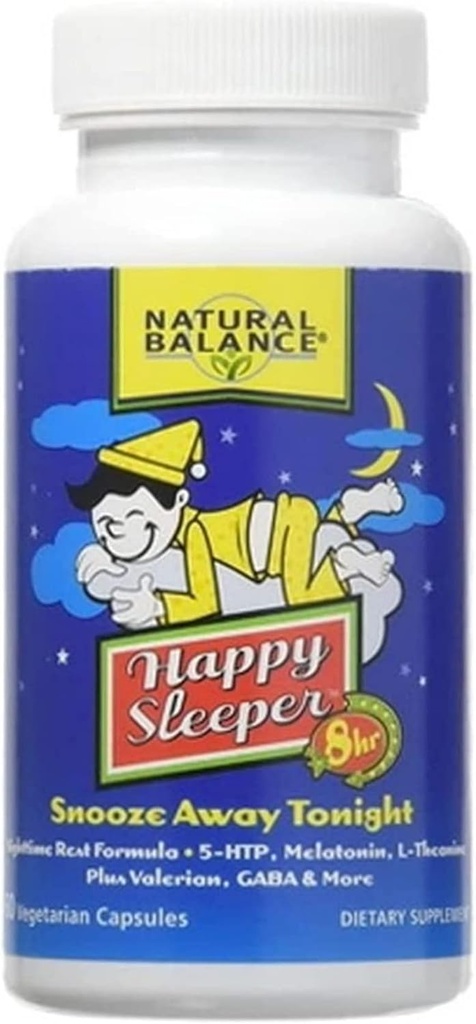 Natural Balance Happy Sleeper - 60 קפסולות צמחוניות - עם 5-HTP, Melatonin, L-theanine, ולריאן & GABA