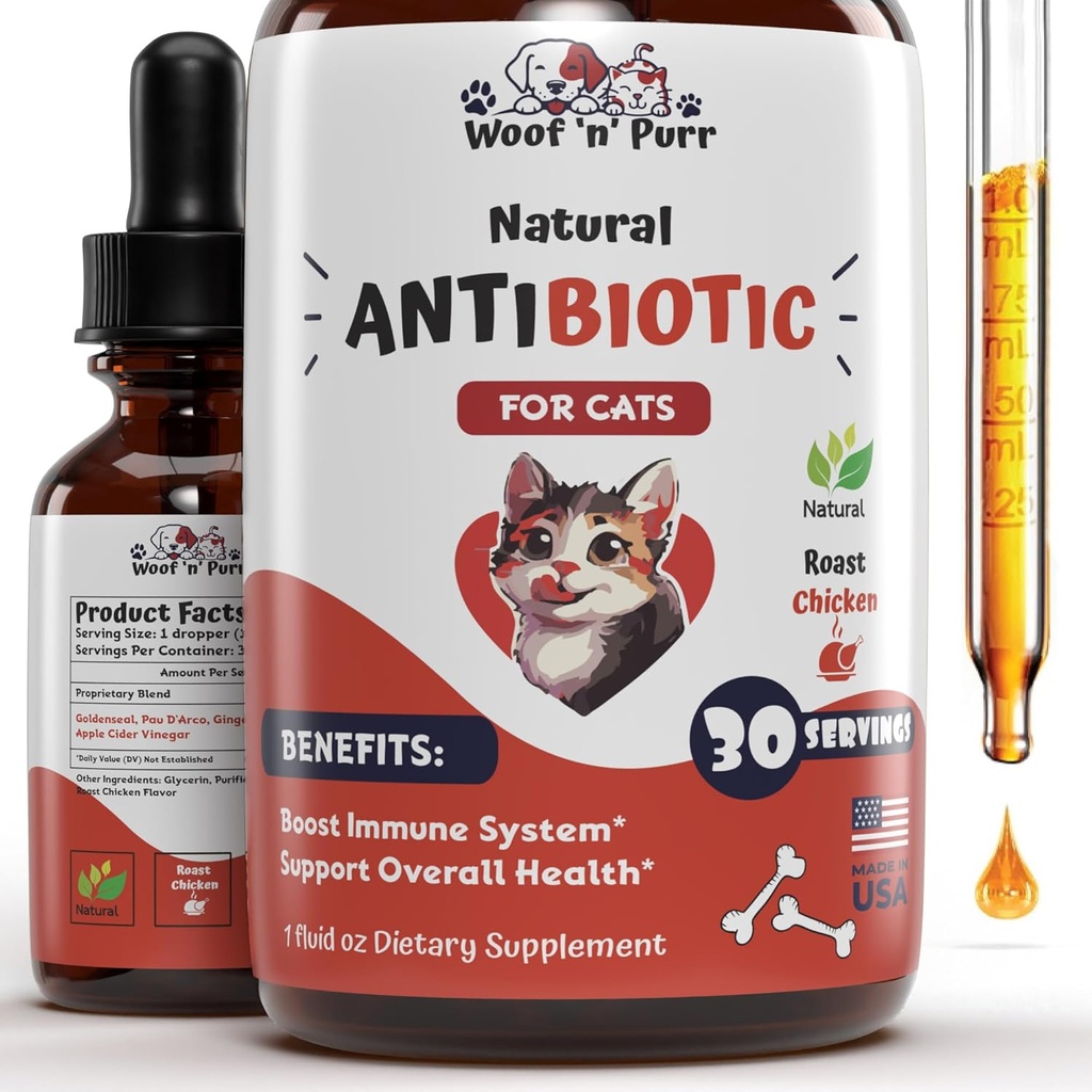 Natural Cat Antibiotic - Antibiotics for Cats - Pet Antibiotics - Cat Antibiotics - Cat Allergy Relief for Cats - Antibiotic for Cats - Cat UTI Antibiotics - 1 fl oz: Roast Chicken Flavor
