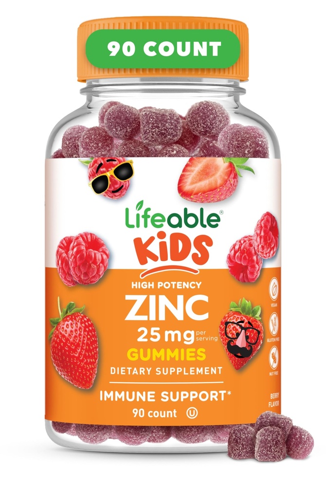 זינוק לחיים לילדים | 25 מ"ג | Great Tasting Natural Flavored Zincmies | Gluten Free Vegetarian non GMO Zincs | Kids Zinc for Immune Support