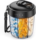 AUVON Large Pill Dispenser כדי לאחסן 7 תוספי מזון שונים, Travel Pill מארגנת עם Anti-Mix Design, Pill Bottle with Wide Open & Slider Lid Easy כדי להשתמש, כולל 20 מדבקות Blank, שחור שחור שחור