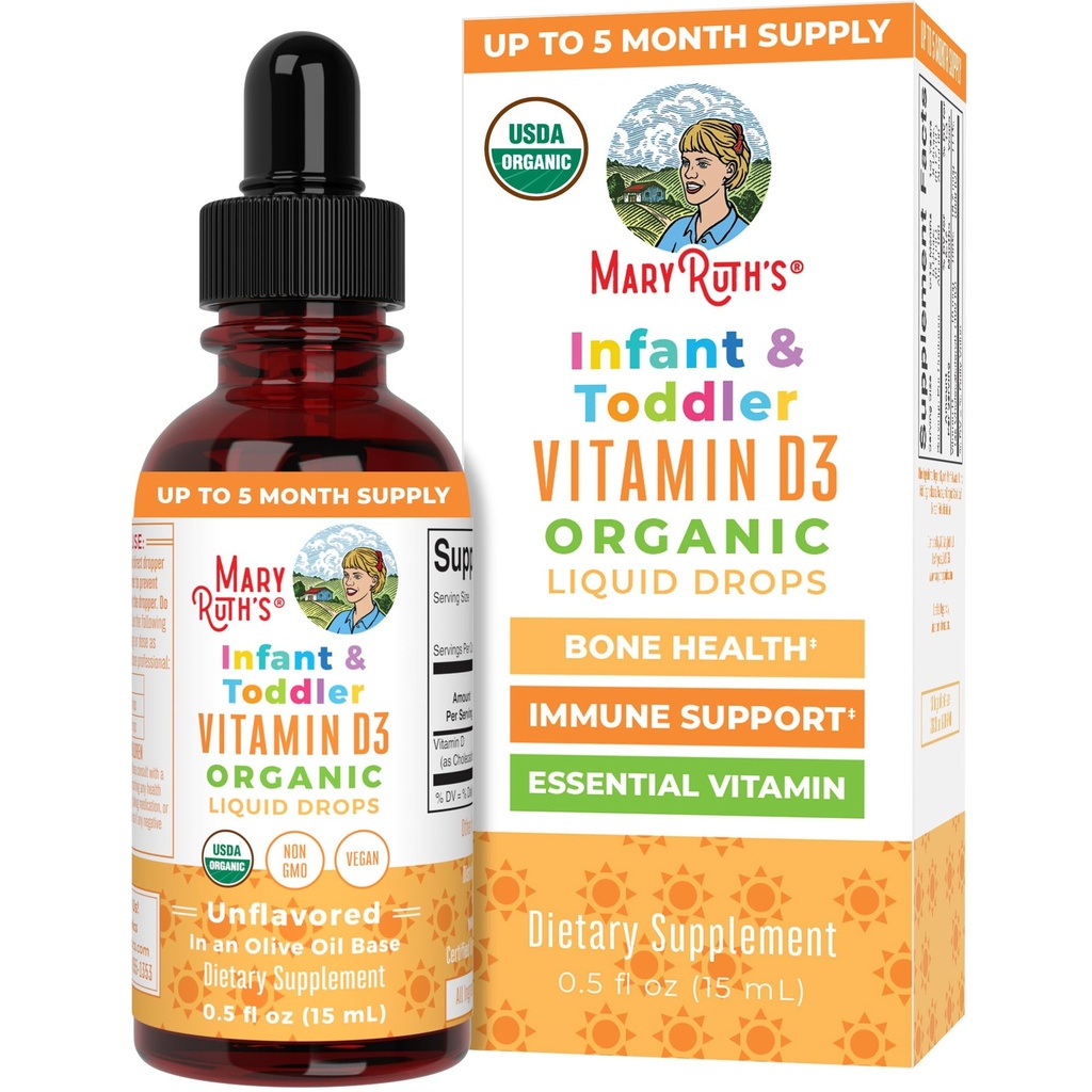 MaryRuth Organics USDA אורגני ויטמין D Drops | ויטמין D3 נוזל | סוכר חינם | ויטמין D Drops Immune Support for Babys & Toddlers