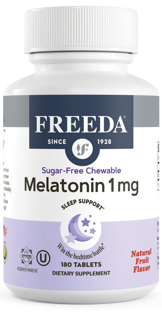 freeDA Melatonin 1 מ"ג טבליות ללא סוכר - מזון טבעי פלאדור שינה סיוע למבוגרים וילדים בימי 3 ומעלה - Non-Habit Forming, Vegan, Gluten-Free, כשר - מיוצר בארה"ב (180 הרוזן)