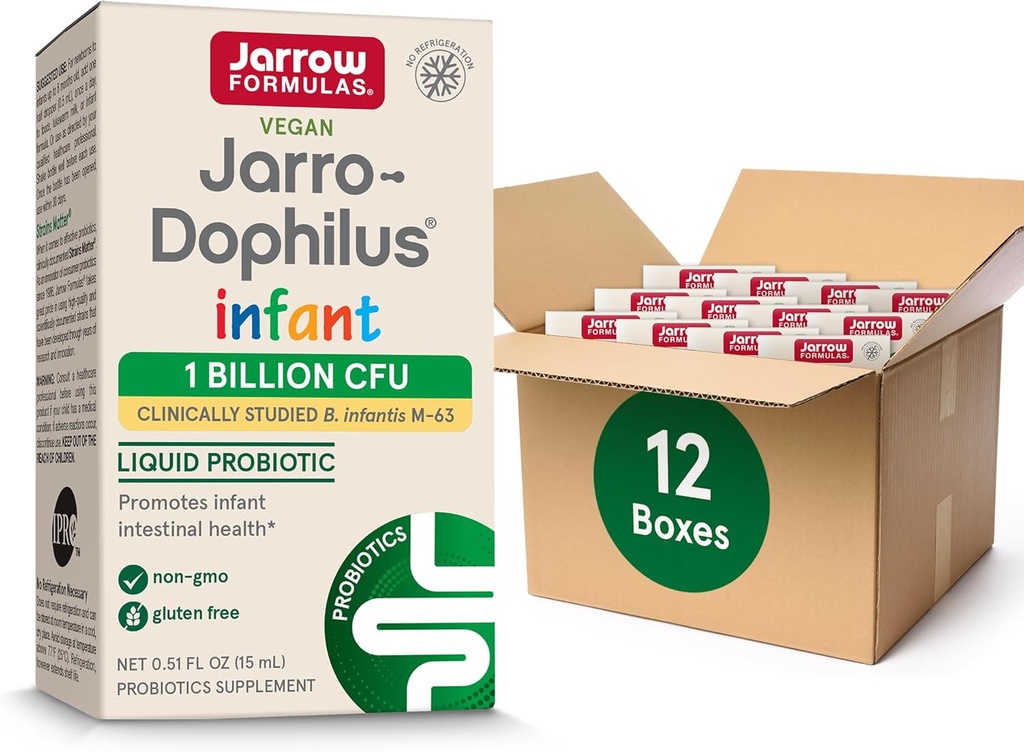 Jarrow Formulas Jarro-Dophilus Fat Probiotic, Dietary Supplement, Intestinal Health Support forפעוטות, 1 מיליארד CFU Per משרת, 0.51 Fl Oz, 30 יום אספקה (Pack of 12)