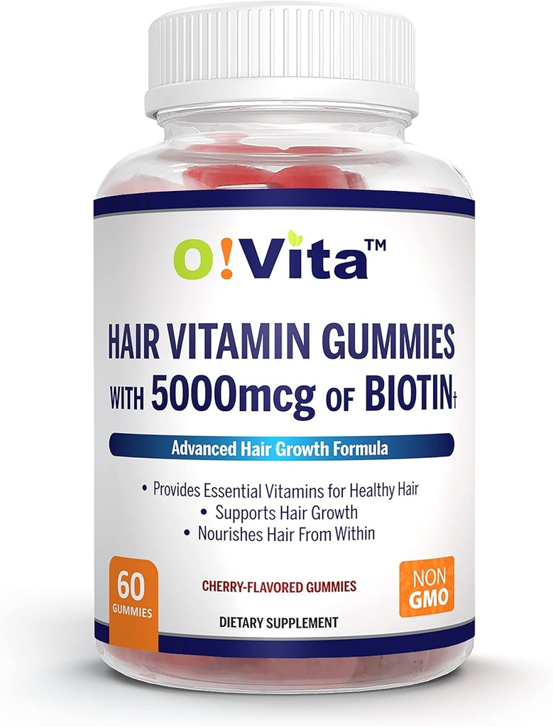 חניכיים שיער עם 5000mcg של ביוטין, חזק ובריאות יותר שיער תוספת, מקדם צמיחה מהירה יותר שיער עבור נשים וגברים (60 חניכיים non-GMO)