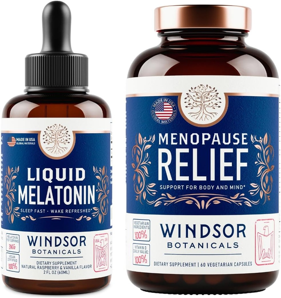 WINDSOR BOTANICALS Menopause Multivitamin ונוזל מלטונין 3 מ"ג - תמיכה בריאות נשית Bundle