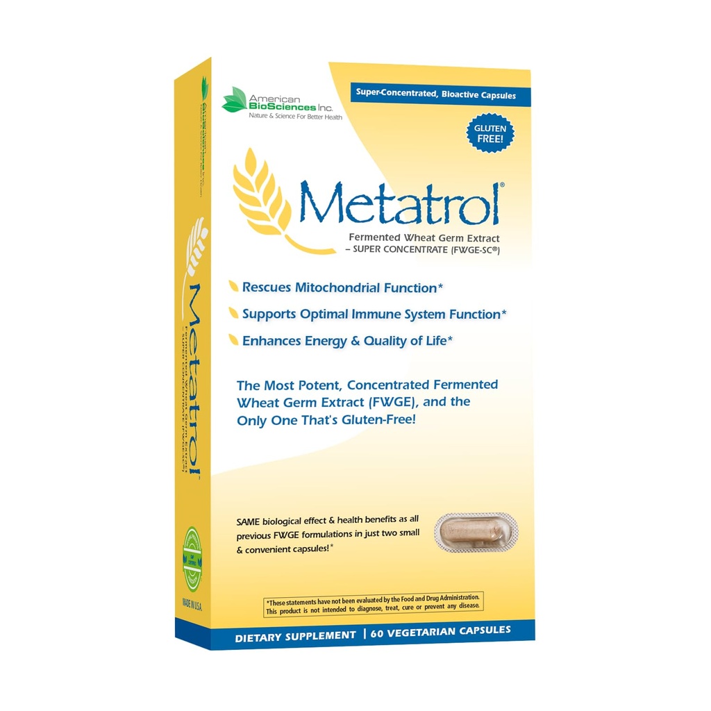 American BioSciences Metatrol Fermented Wheat Germ לחלץ - Immune & Mitochondria תמיכה התחדשות Vitality & Enhanced Energy - Gluten Free - 60getarian כמוסות, 41 מ"ג