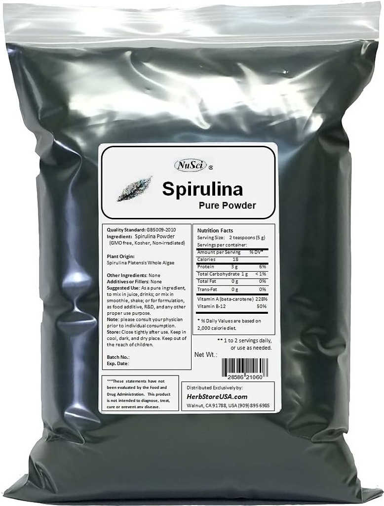 100% Pure Spirulina אבקת אנרגיה טריה לא ידוע (2000 גרמים (4.4 lb)