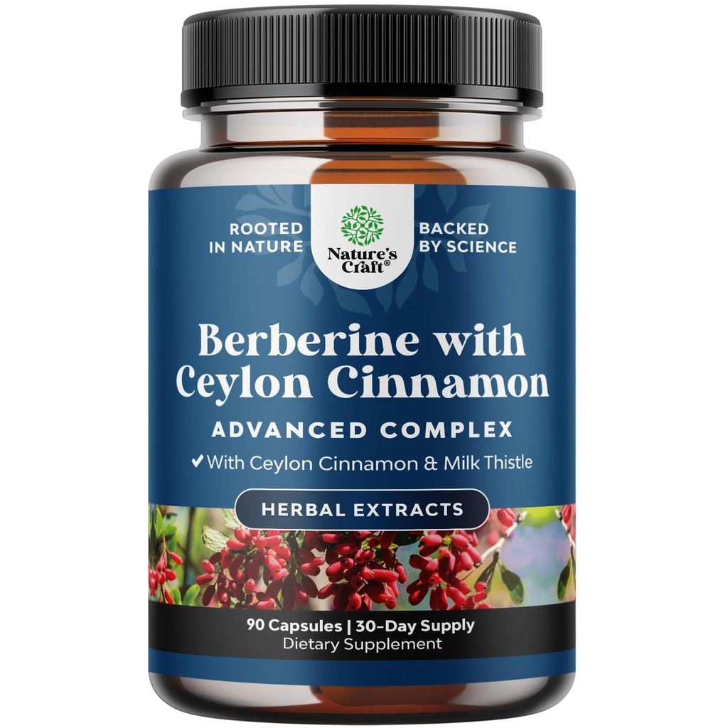 Balancing Berberine Plus 1200mg Per Server Complex - Antioxidant Berberine עם קפסולות Ceylon Cinnamon כמוסות Plus Silymarin Milk Thistle - Active PK for Heart Support 90 קפסולות