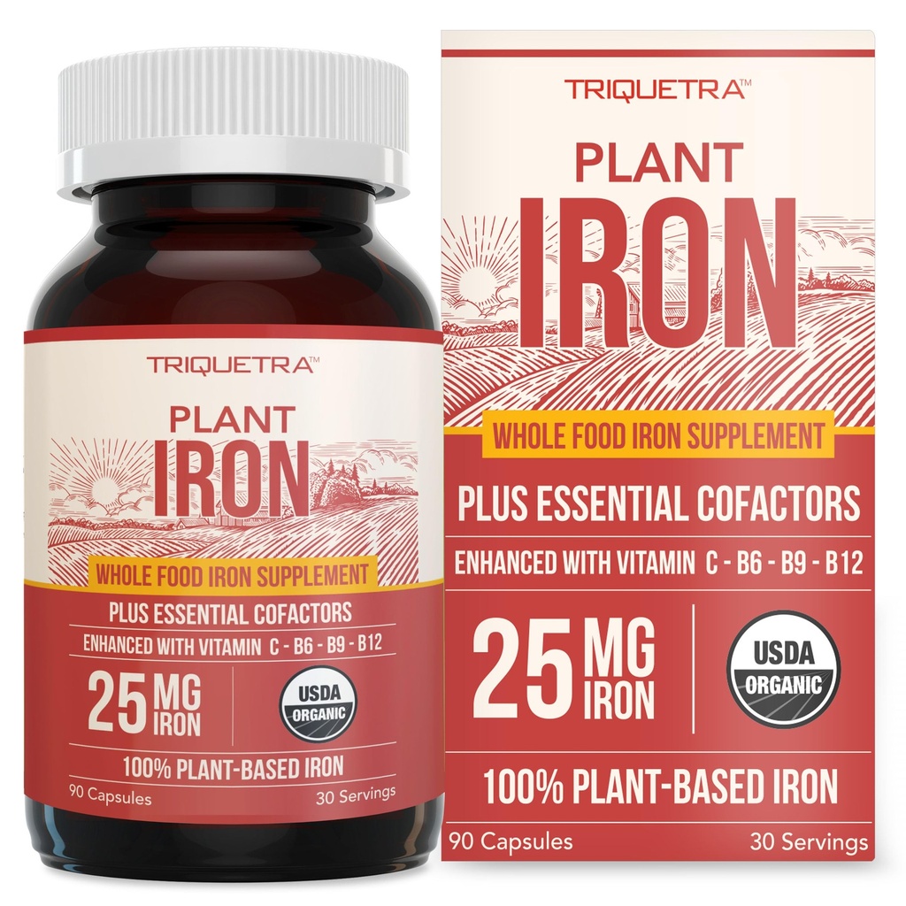 תוספי ברזל אורגניים | Whole Foodמינרל & Cofactors, 25 מ"ג Elemental | Enhanced Absorption Plus Blood Healthוויטמיןs - Gentle Form - תומך ברמות בריאות ובריאות הדם - 90 קפסולות
