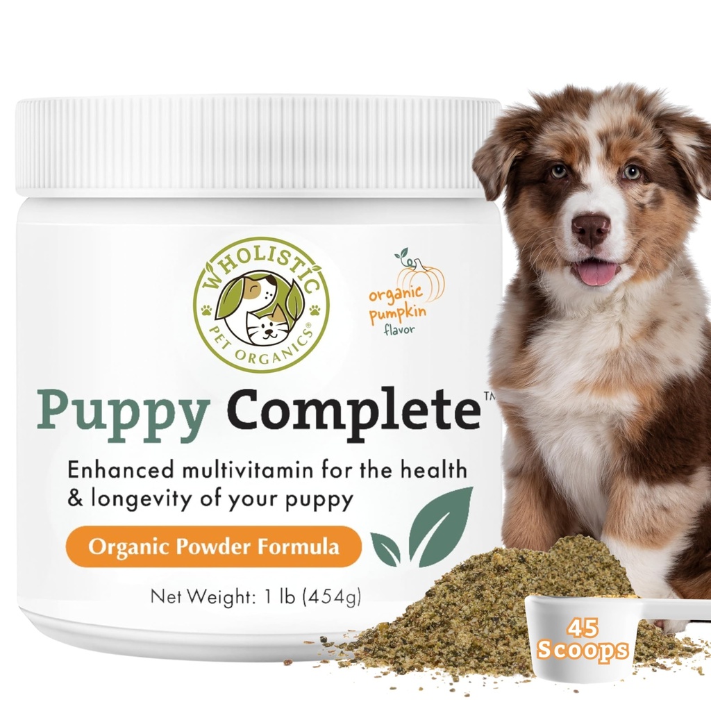 Wholistic Pet Organics Puppy Complete - כלב רבוויטמין אבקה - 1 Lb - Daily Dog ויטמינים & תוספי מזון תוצרת בית - מערכת החיסון, עור, קואט & בריאות כללית - Small and Large Breed Puppies