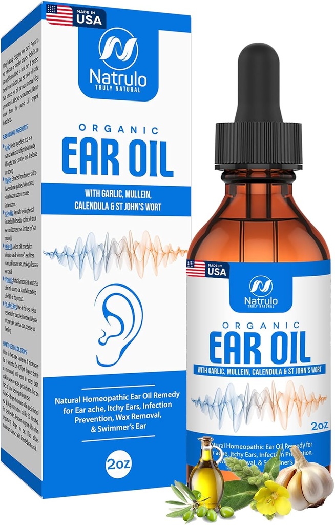 שמן אוזניים אורגני לזיהום אוזניים - Eardrops טבעיים למניעת אוזן, האוזן של שחייהם ו-Vx Removal - ילדים, מבוגרים, בייבי, ו- אוזן הכלב Remedy - עם מולליין, Garlic, Calendula מיוצר בארה"ב (2 עוץ)