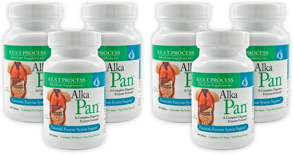 AlkaPan (6 Pack) Best Process Alkaline - תוספי תזונה טבעיים - Pancreatic Enzymes with Antioxidant-Rich Superfoods & Digestive Herbs
