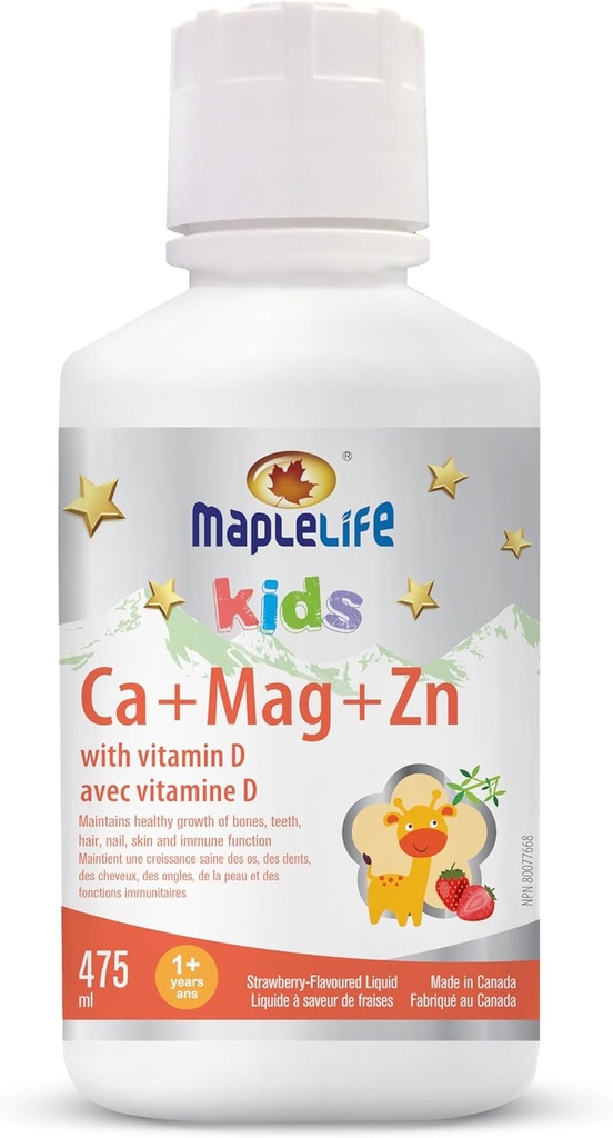 MapleLife Kids Calcium, Magnesium ו- Zinc + D Strawberry, 475 מ"ל