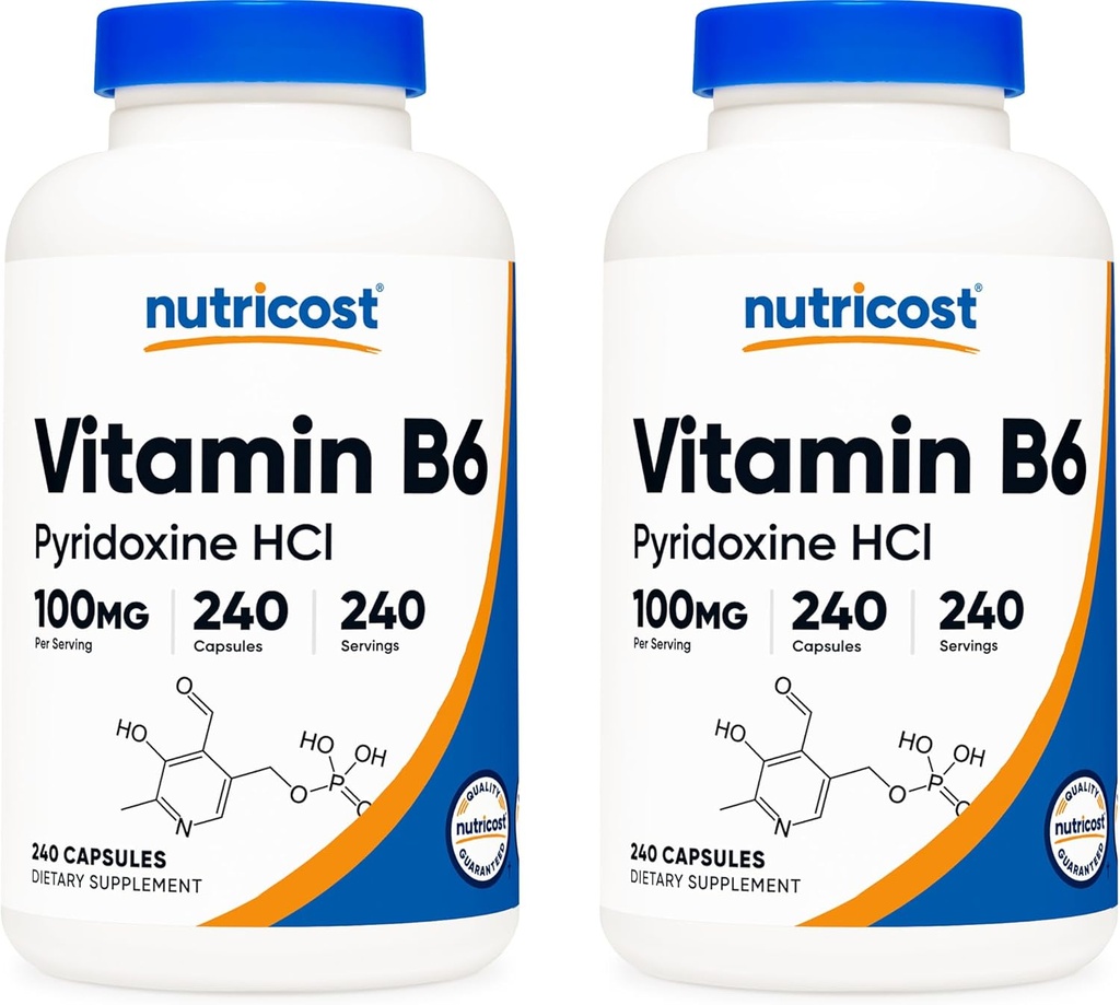 ויטמין B6 (Pyridoxine HCl) 100 מ"ג, 240 קפסולות (2 בקבוקים)