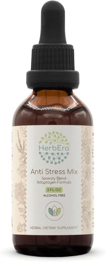 Anti Stress Mix B60 Alcohol-Free Extractinecture, Eleuthero Root, Rhodiola Root, Schisandra Berry, Gotu Kola Herb, הולי בזיל הרב.