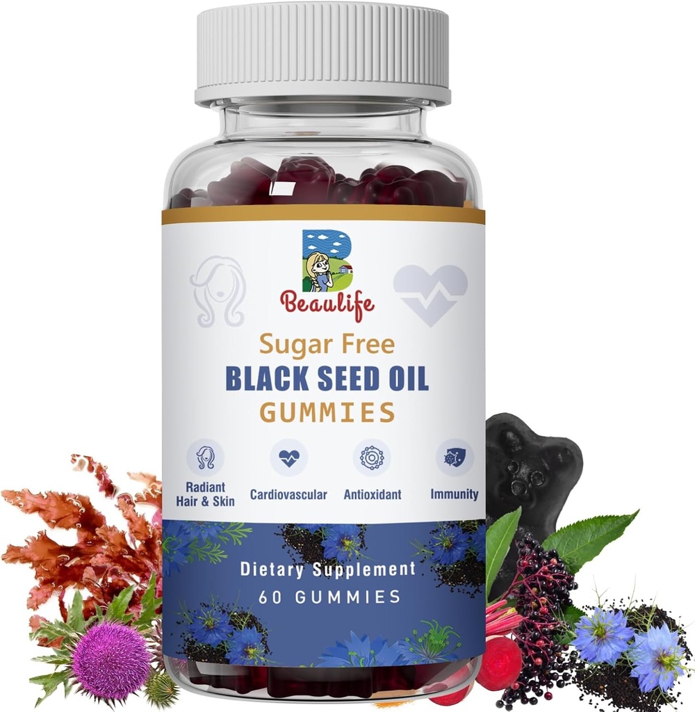 Black Seed Oil Gummies, Black Seed Oil, Sea Moss, Ashwagandha, Elderberry, Turmeric, ויטמין C, D, אבץ, אבקת שורש באט, תמיכה מערכת החיסון, Liver, Cardiovascular Health, Radiant Hair & Skin