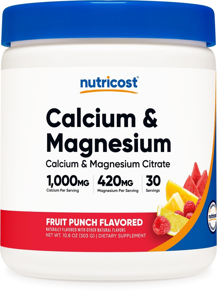 אבקת Calcium Magnesium (Fruit Punch, 30 משרתים) - תמיכה העצם, non-GMO, Gluten Free (מ Calcium Citrate ו Magnesium Citrate)
