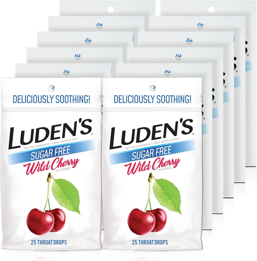 לודן's Sugar Free Wild Cherry Drops, Sore גרון, 25 Count (12 Pack)