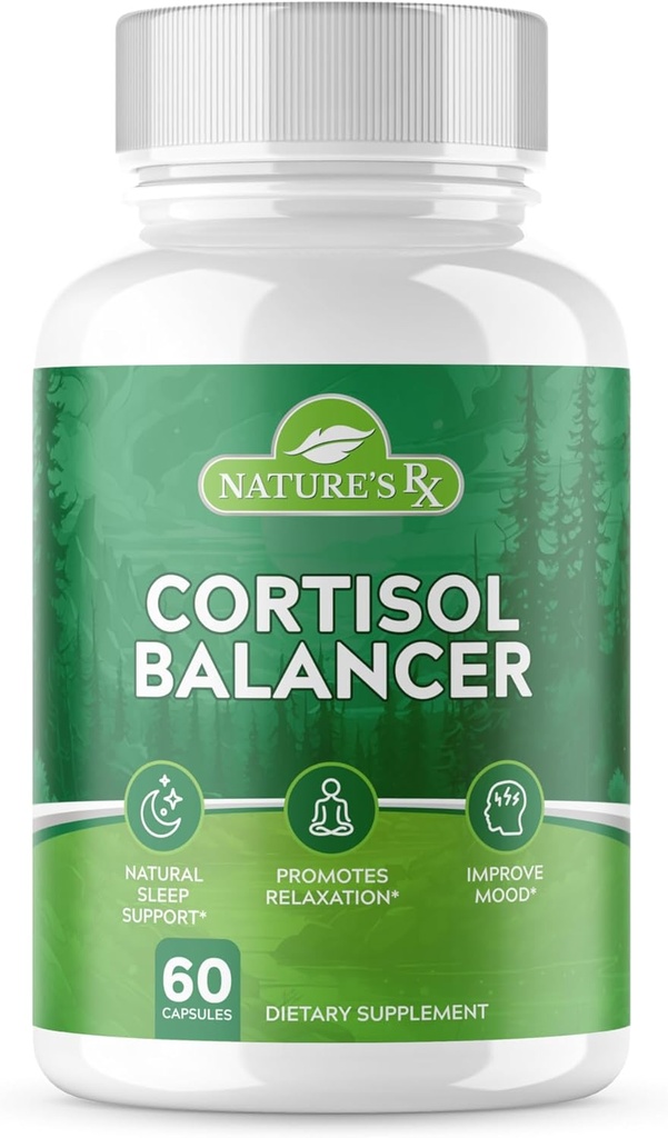 Nature's RX || #1 Rated Cortisol מופחת תוספת || שיפור Mood, מרגיעה, לוח זמנים שינה | Ultra Dosed Formula w / 27 Powerful Ingredients | 3rd Party Tested, + USA Made - 60 קפסולות