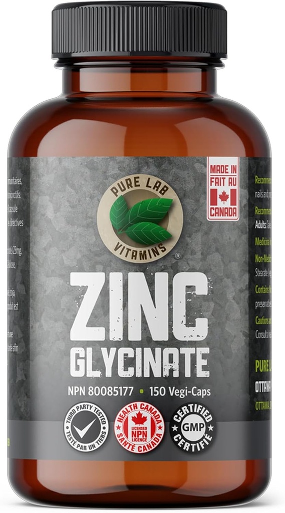Znc Glycinate 23 מ"ג תוספת - 150 קופות טבעוניות על ידי ויטמין מעבדה טהור - Amino Acid מלח עבור עור בריא וציפורים - תומך במערכת החיסון, Prostate, Vision - Made בקנדה