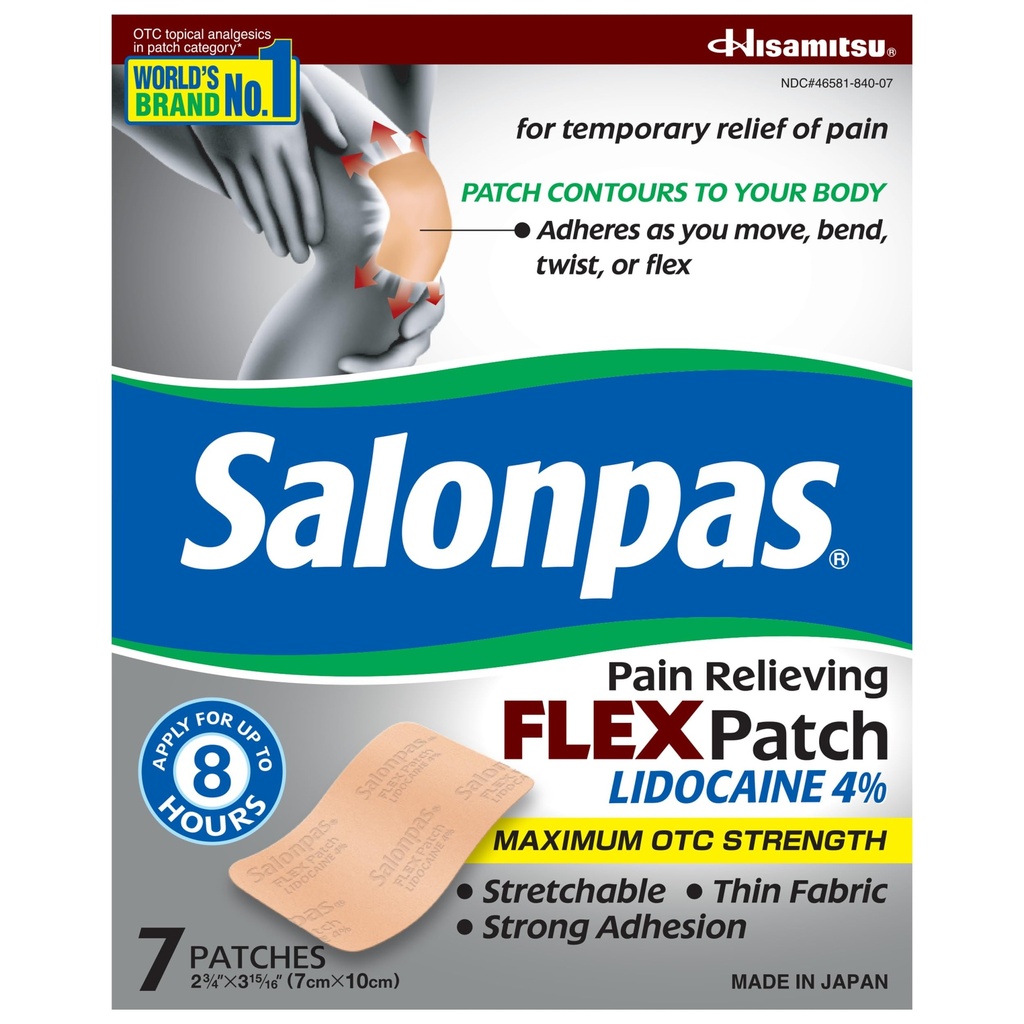 סלון מקסימום OTC כוח Lidocaine 4% כאב Relieving FLEX Patch, החל עד 8 שעות, לא מרוכז, רזה, גמיש, משקל אור, פטך נשאר במקום, 7 פטש