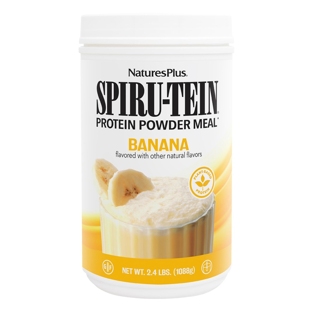 NaturesPlus SPIRU-TEIN Shake - בננה פלמור - 2.4 lbs, אבקת חלבון Spirulina - צמחי מבוסס החלפת Meal, ויטמינים ומינרלים לאנרגיה - Vegetarian, Gluten-Free - 32 משרתים