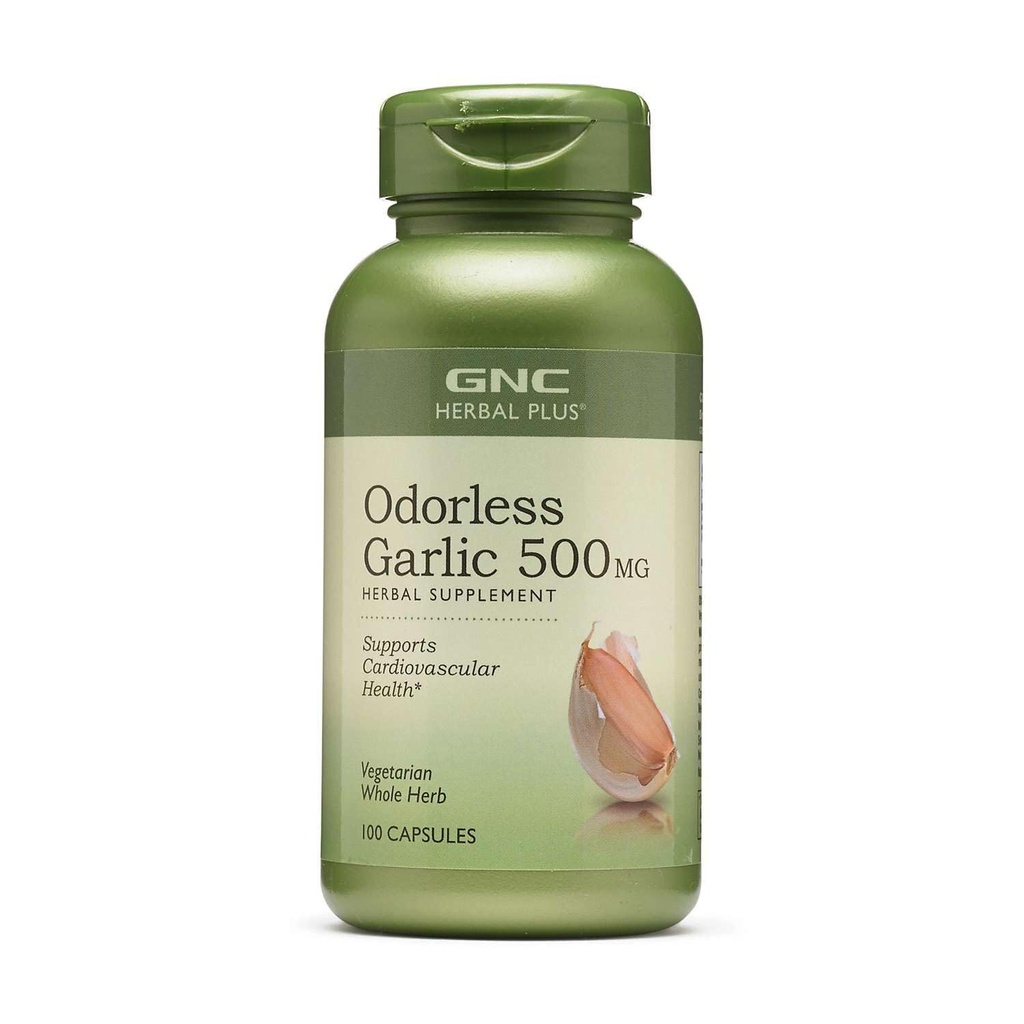 GNC Herbal Plus Odorless Garlic 500 מ"ג, Vegetarian, תומך Cardiovascular Health, 100 משרתים