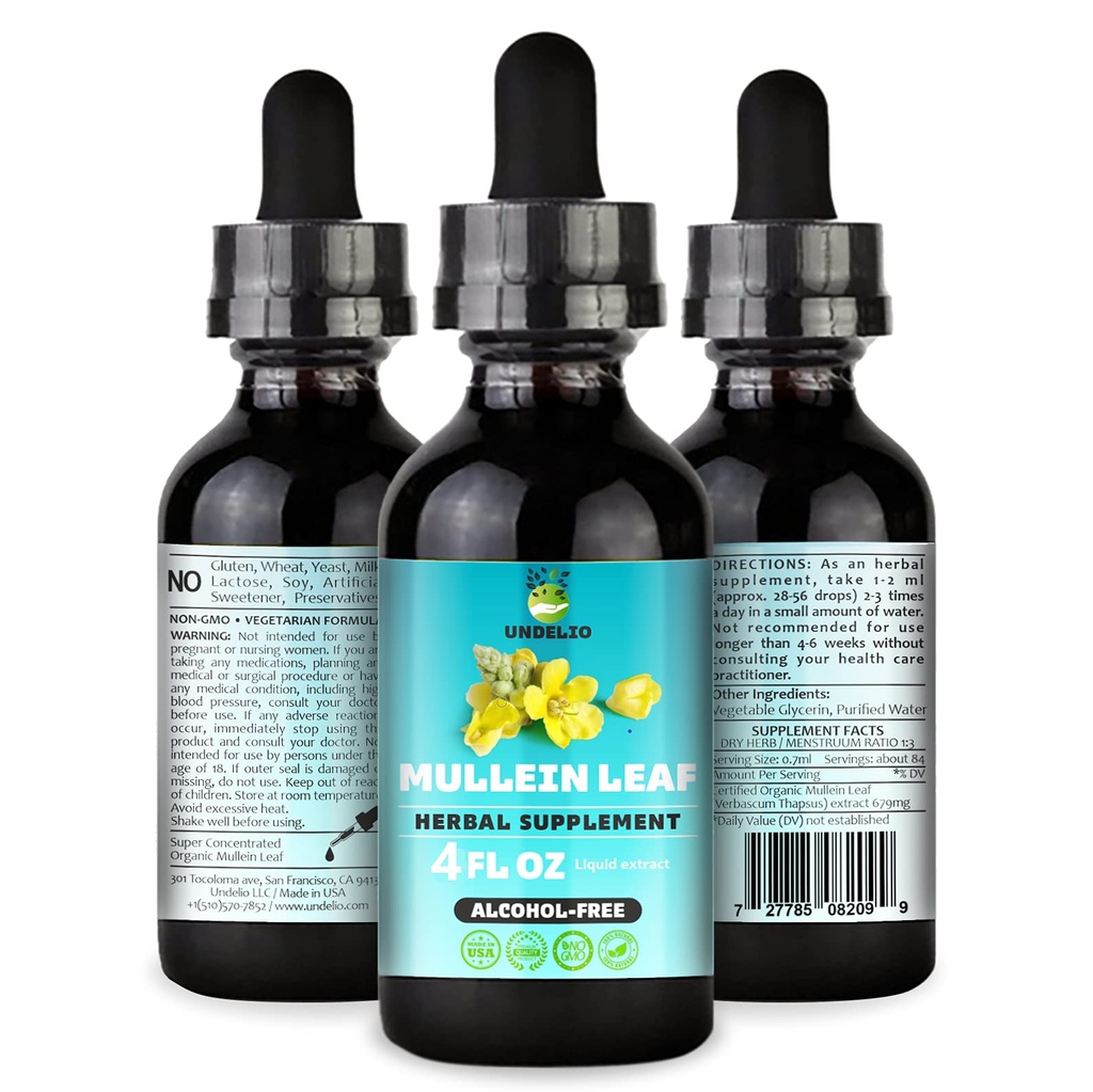 The Herbal Mullein Extract - אורגני ואלכוהול חינם Tincture עבור הנשימה, Lung, Sleep & Digestive Support - Non-GMO, טבעוני - 4 fl. Oz for Immune Health & Lung Detox