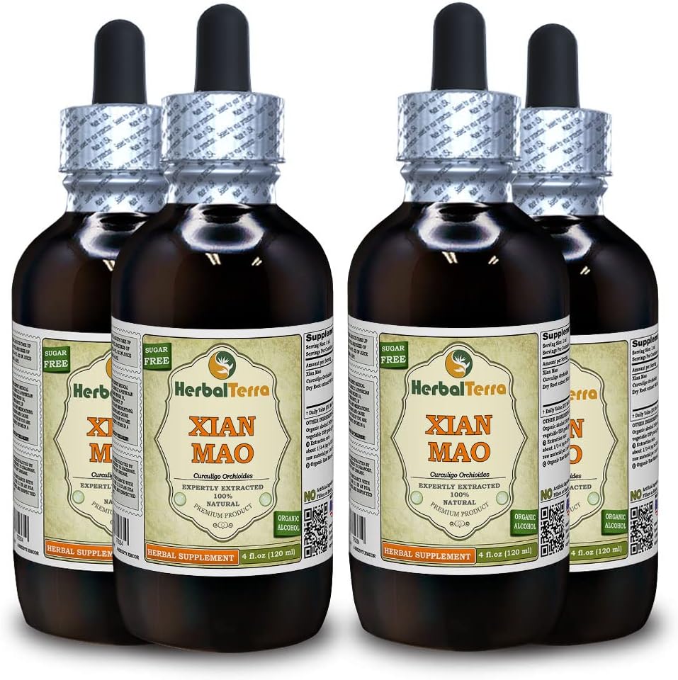 Xian מאו, Curculigo (Curculigo Orchioides) Tincture, אורגני Dried Root אבקת לחלץ (שםBrand: HerbalTerra, המיוצר גאה בארה"ב) 4x4 fl.oz (4x120 מ"ל)