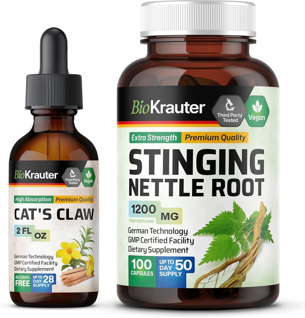 BIO KRAUTER חתולים Claw Tincture 2 Fl. Oz. & Sting Nettle 100 קפסולות