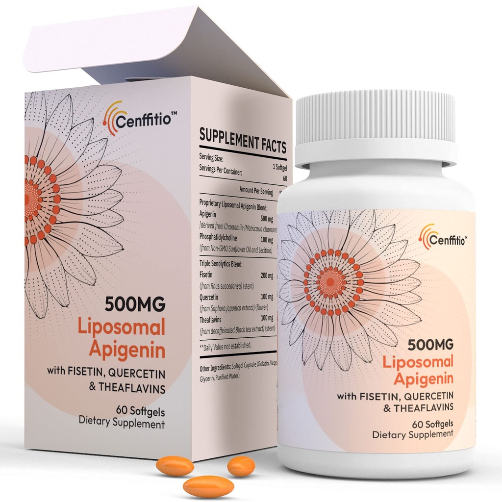 Apigenin 500 מ"ג Softgels - תוסף Optimal Apigenin עם Fisetin, Quercetin ו Theaflavins (60 Count)