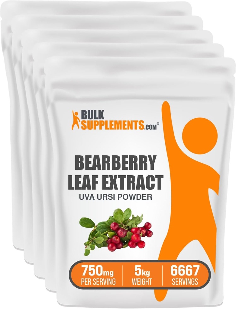 BulkSupplements.com Bearberry Extract אבקת - Uva Ursi לחלץ, Bearberry תוספת אבקה - טבעוני וגלוט חינם, 750 מ"ג לשרת, 5kg (11lbs) (Pack של 5)