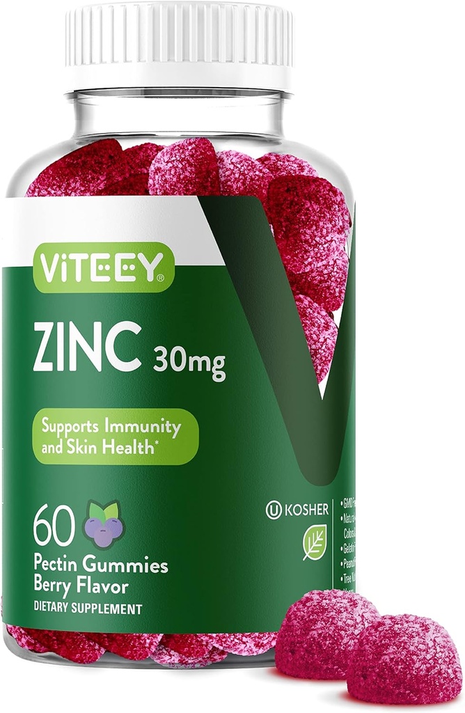 Vite Zinc Gummies for Women and Men - Immune Support Supplement - 30mg - טבעוני, Gelatin חינם, Non GMO - 60 Count