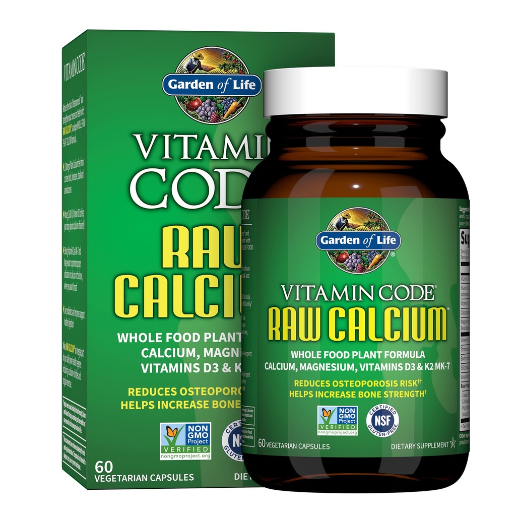 גן החיים Raw Calcium תוסף לנשים וגברים - קוד ויטמין עשוי ממזונות שלמים עם Magnesium, K2, ויטמין D3 ווויטמין C Plus Probiotics for Digestion, 60 קפסולות