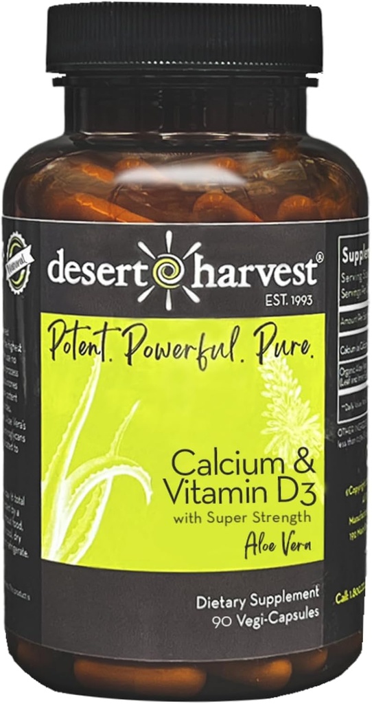 Desert Harvest Calcium Carbonate 250 מ"ג + ויטמין D3 100 IU תוספת עם Aloe Vera עבור Absorption, 90 קפסולות