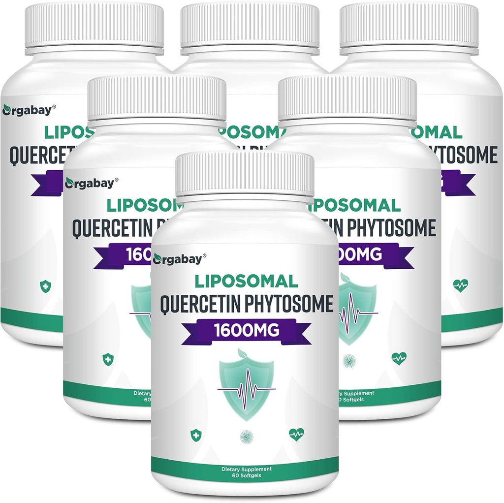 Orgabay Liposomal Quercetin Phytosome 1600 מ"ג,Bromelain 200 מ"ג, Zinc 30 מ"ג,Vitamin C Turmeric 40 מ"ג, המורכבות הגבוהה ביותר, Quercetin Complex, 360 Softgels