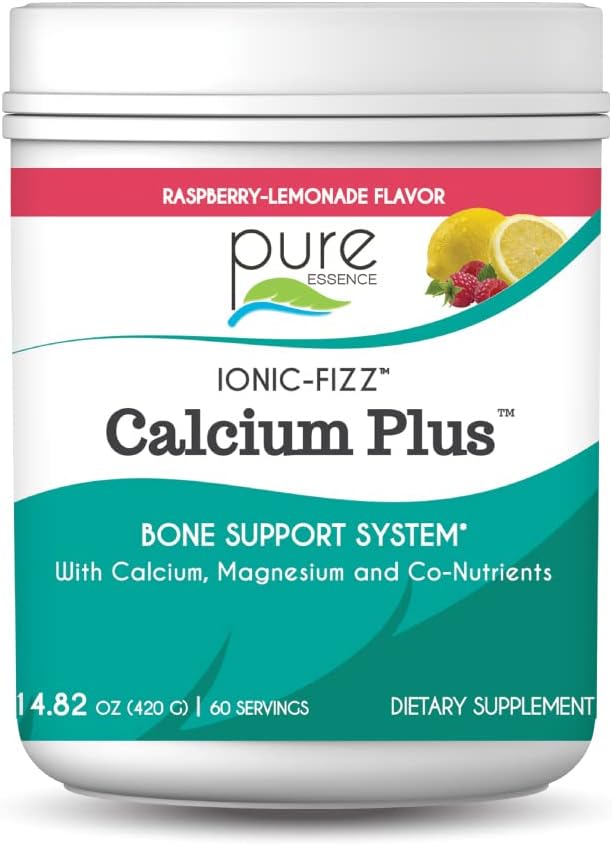 Ionic Fizz Calcium Plus על ידי Pure Essence - Perfect Calcium / מגנזיום Ratio עם ויטמין A, B, C, D ו Potassium חזק עצמות - Raspberryade - 14.82 oz
