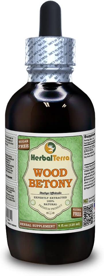 Wood Betony (Stachys Officinalis) Glycerite, אורגני Dried Herb אלכוהול-FREE תמצית נוזלי (שם ברזיל: HerbalTerra, המיוצר גאה בארה"ב) 4 fl.oz (120 מ"ל)