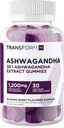 TransformHQ Ashwagandha Gummies 1,200 מ"ג, 60 חניכיים (Mixed Berry Flavor) - Ashwagandha Herbal Extraction - 30 משרתים, Gluten Free, non-GMO