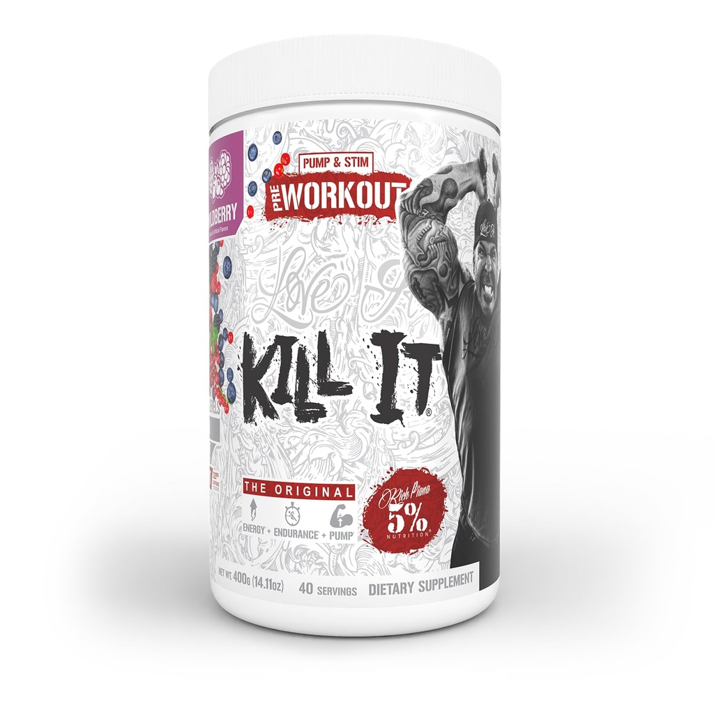 5% תזונה עשירה Piana Kill It Pre Workout אבקת w/Creatine, Caffeine, Beta Alanine, Hydroprime Glycerol עבור משאבה, כוח, אנדורנס | 14.11 oz, 40 Srvgs (Wildberry)