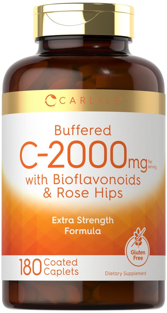 קרליל Buffered ויטמין C | 2000mg | 180 קפסולות | עם bioflavonoids ו Rose HIPS | Vegetarian, non-GMO, ו- Gluten Free Supplement