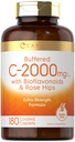 קרליל Buffered ויטמין C | 2000mg | 180 קפסולות | עם bioflavonoids ו Rose HIPS | Vegetarian, non-GMO, ו- Gluten Free Supplement