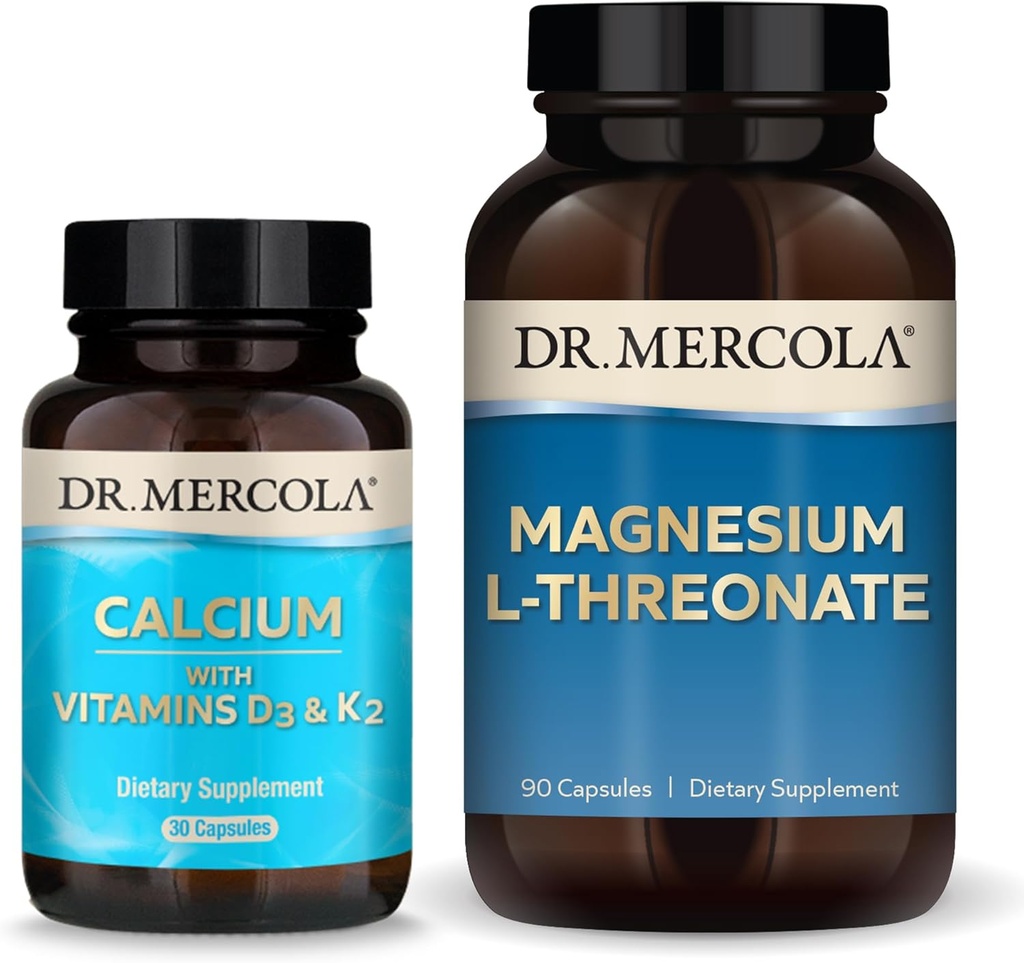 Dr. Mercola Magnesium L-Threonate & Calcium עם D3 & K2, 30 משרתים, תוספת תזונתית, בריאות העצם, non-GMO