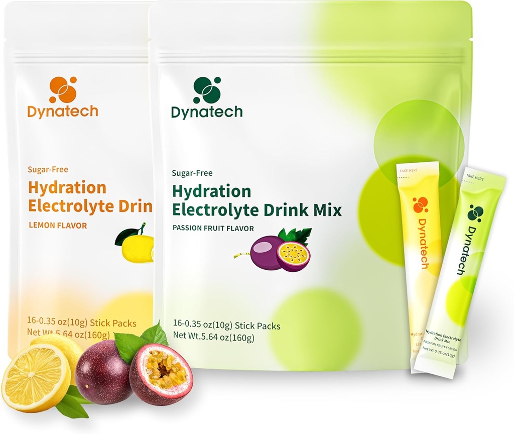 דינאטק Zero Sugar Electrolyte Drink - לימון, פרי העברה - אבקת כביסה Packets עם 10 אלקטרוליטים ווויטמינים | Non-GMO, Gluten Free, Vegan Electrolytes אבקת Packets